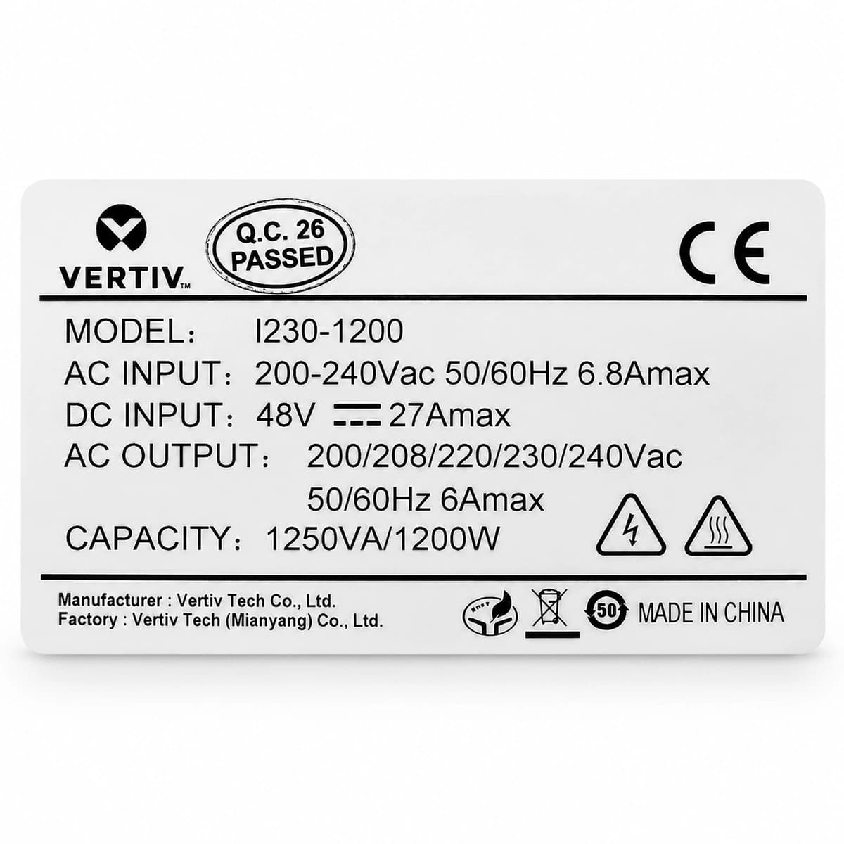 Vertiv I230-1200 Genuine Telecom Hardware Shot 1