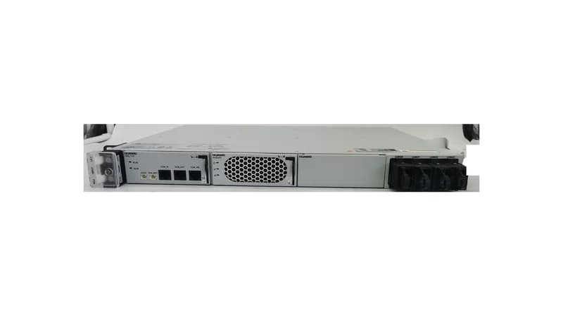 صورة فوتوغرافية أصلية لنظام طاقة التيار المستمر المدمج Huawei ETP48100-B1 بمقاس 1U في منتصف خلفية بيضاء نقية بنسبة 16:9
