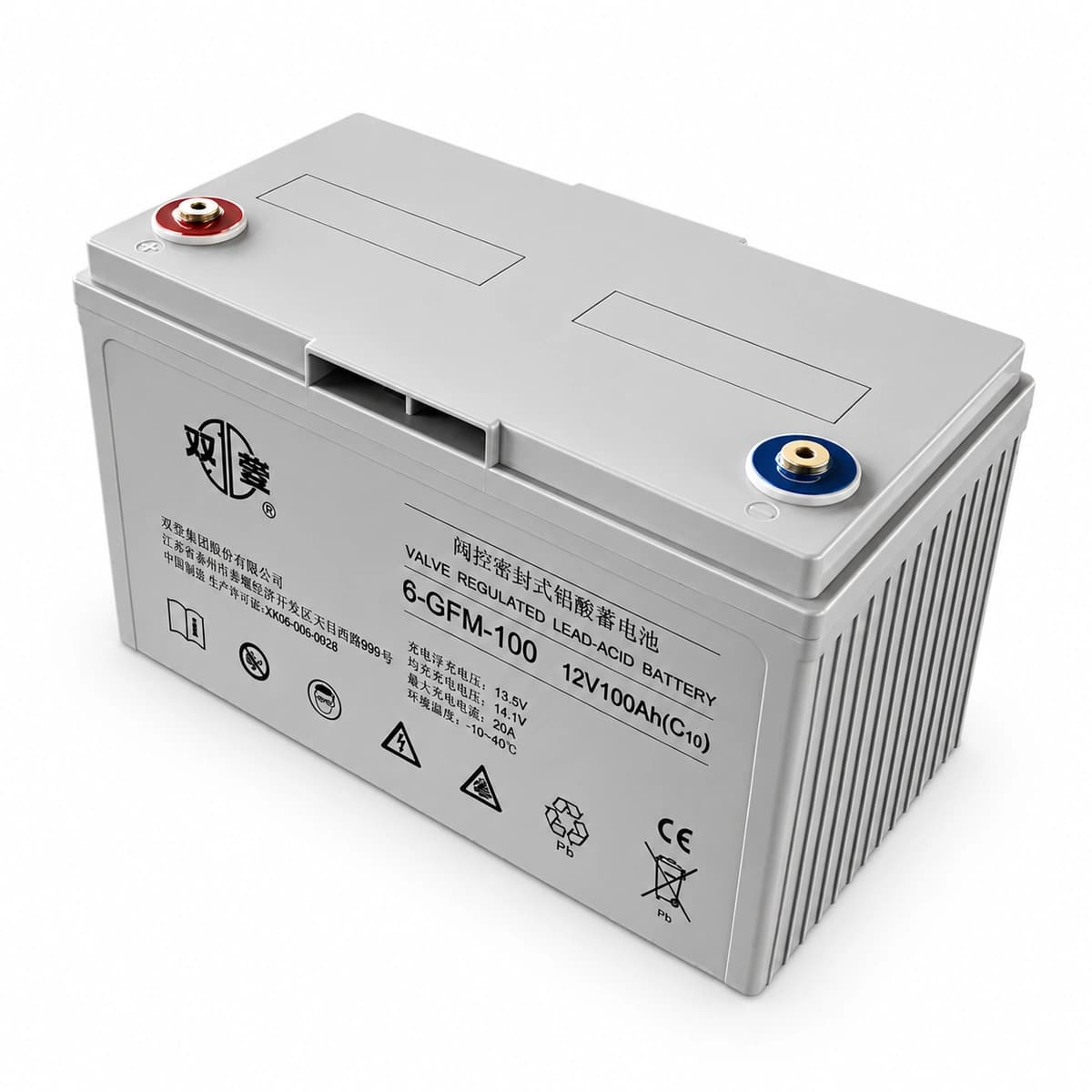 رايس ويند Shoto 6-GFM-100 بطارية اتصالات AGM حمضية محكمة الإغلاق (12 فولت 100 أمبير/ساعة) - لوحة البيانات والمعايير الكهربائية وملصقات الاعتماد