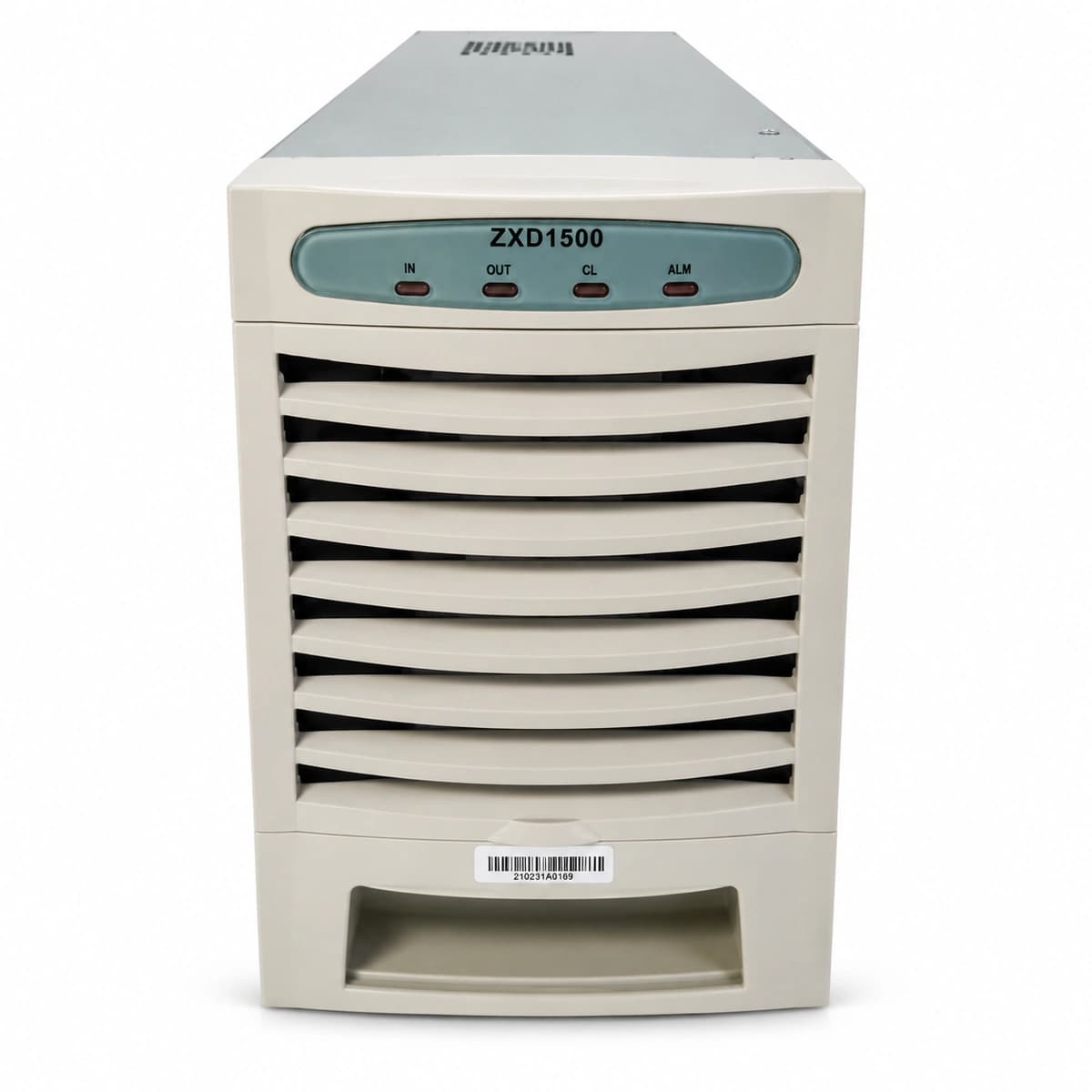 RICEWIND ZTE ZXD1500 (V4.0) Telekom-Schaltgleichrichtermodul (-48V 30A 1500W Hot-Swap) - 45-Grad-Isometrieansicht und Kühlkörper