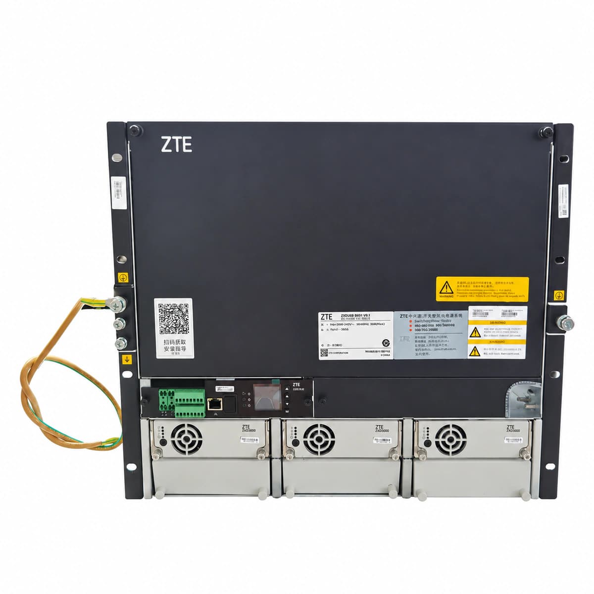 Integriertes HGÜ/HVDC-Stromversorgungssystem ZTE ZXDU98 B601 (V5.0) (240V 60A Baugruppenträger) - Offizielle Vorderansicht