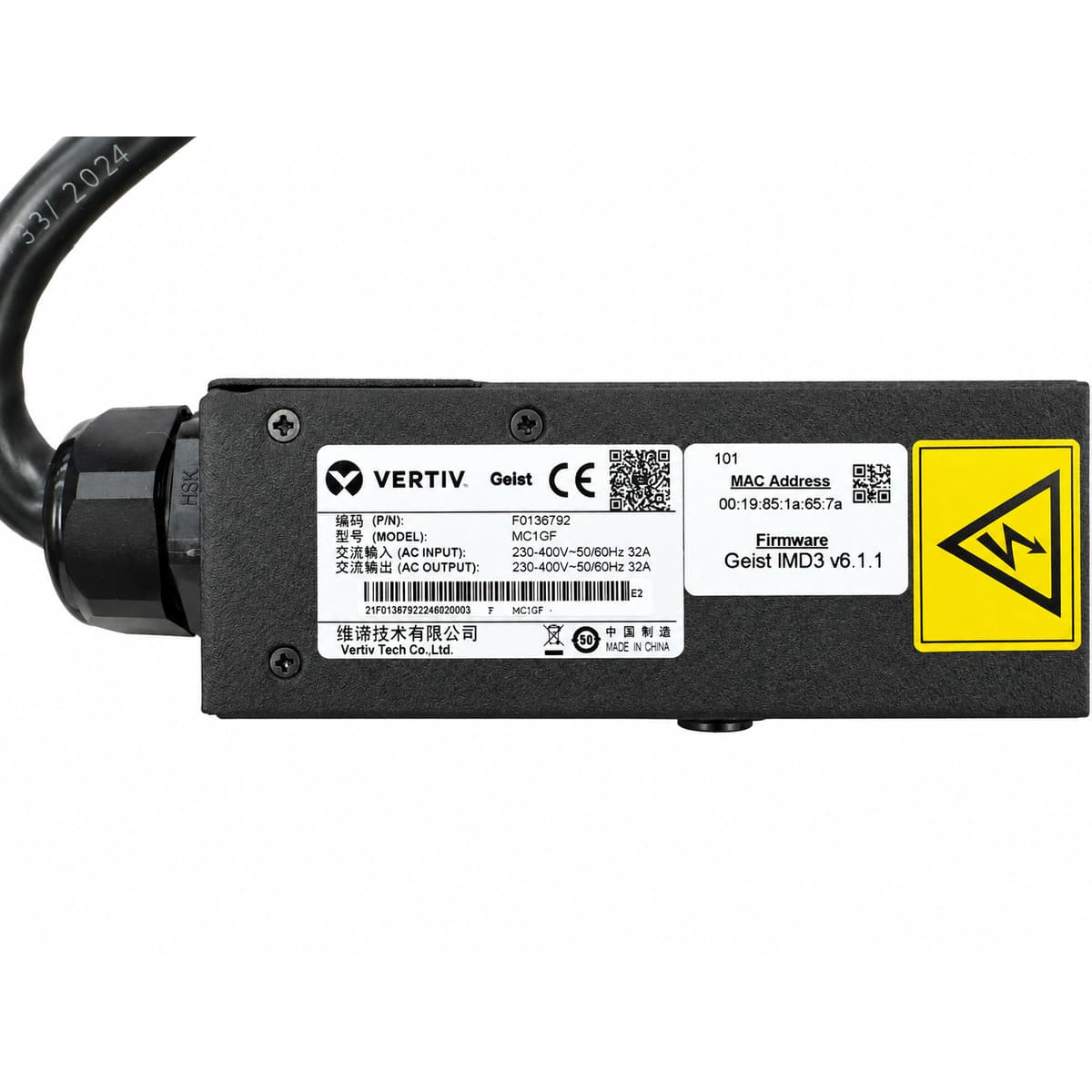 Vertiv MC1GF Intelligente Stromverteilungs-Hauptsteuerkarte (Hauptprozessor für Unterverteilerschränke) Offizielles Produktfoto auf reinweißem Hintergrund 1