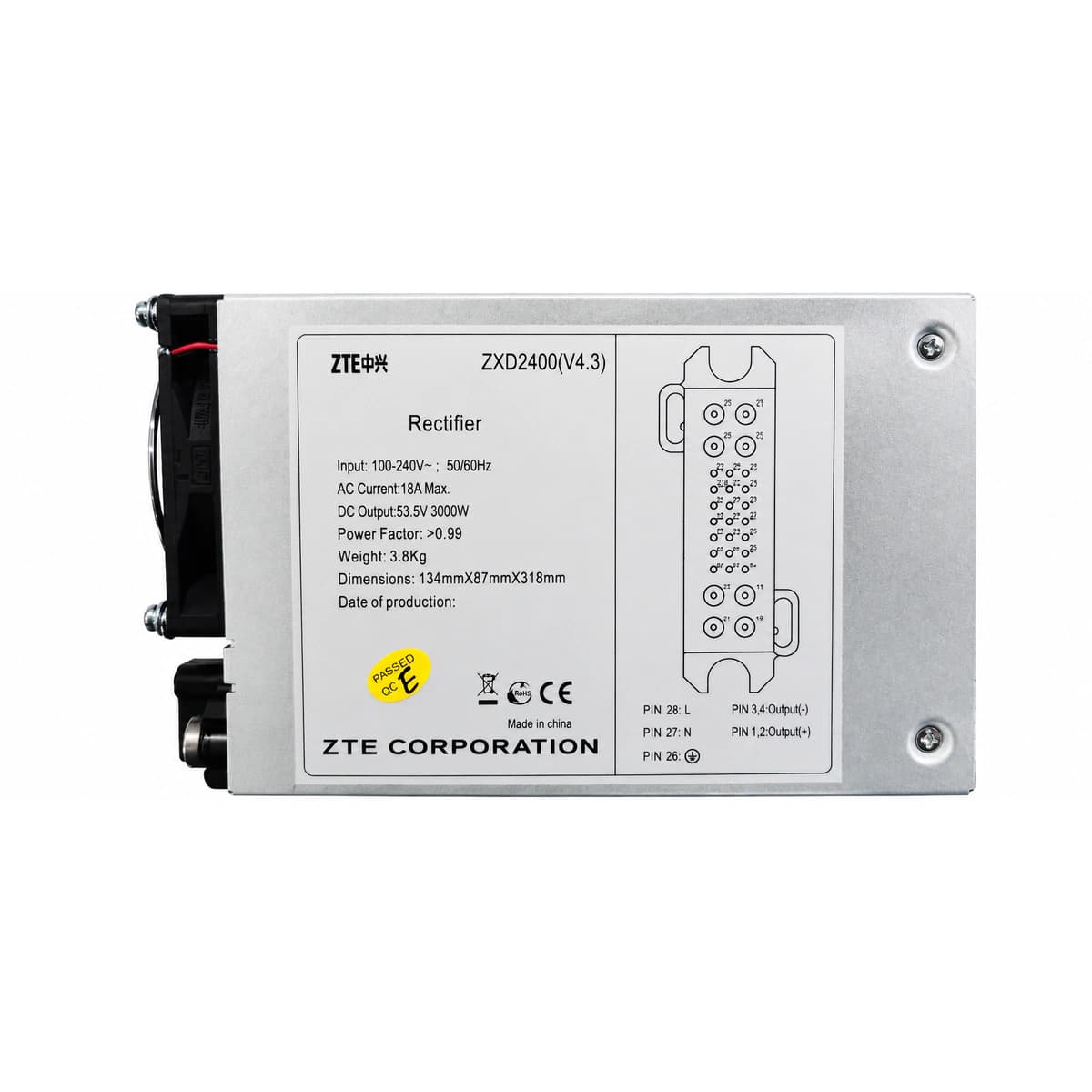 ZTE ZXD2400 (V4.3) Classic Telecom Switch-Mode Rectifier Module (-48V 50A 2400W)