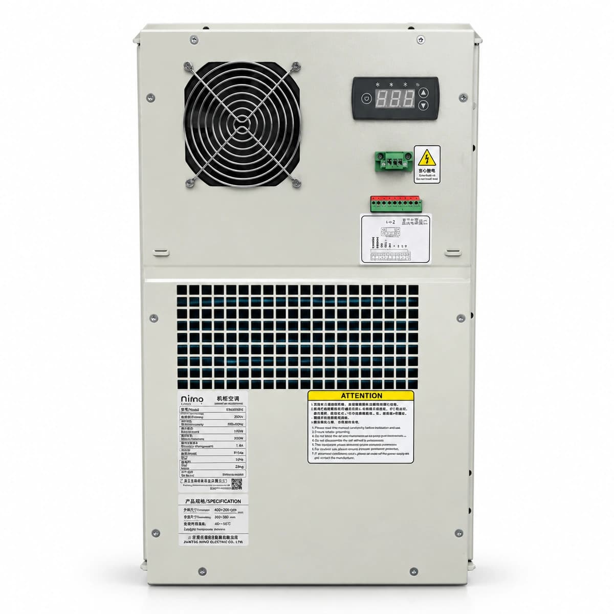 مكيف هواء صناعي تيار متردد RICEWIND MCA0600 بتردد 60 هرتز وجهد 220 فولت (IP55) - المنظر الأمامي الخارجي وشبكات توجيه تدفق الهواء