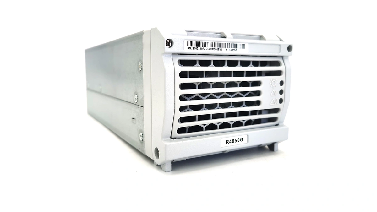 Huawei R4850G1 high-efficiency telecom rectifier module front and backplane view