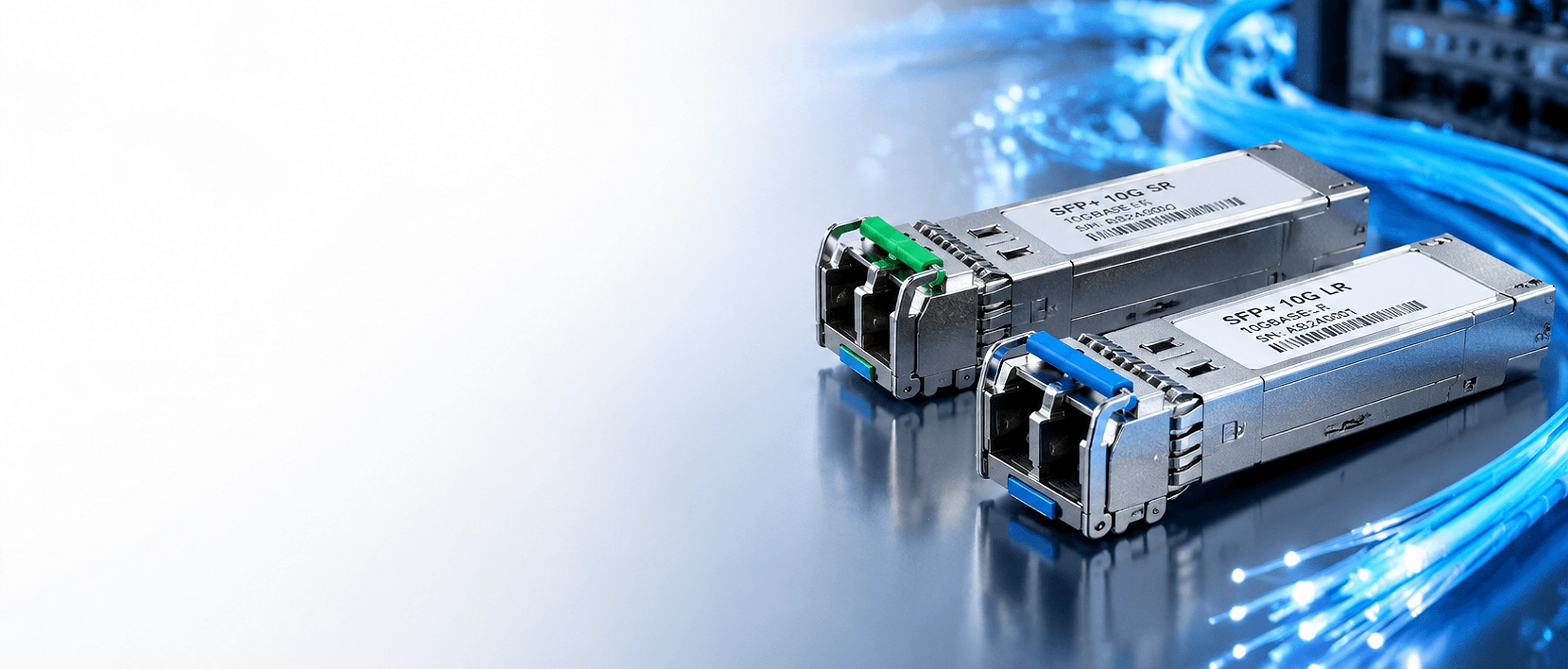 SFP optical transceivers connecting fiber links and network equipment