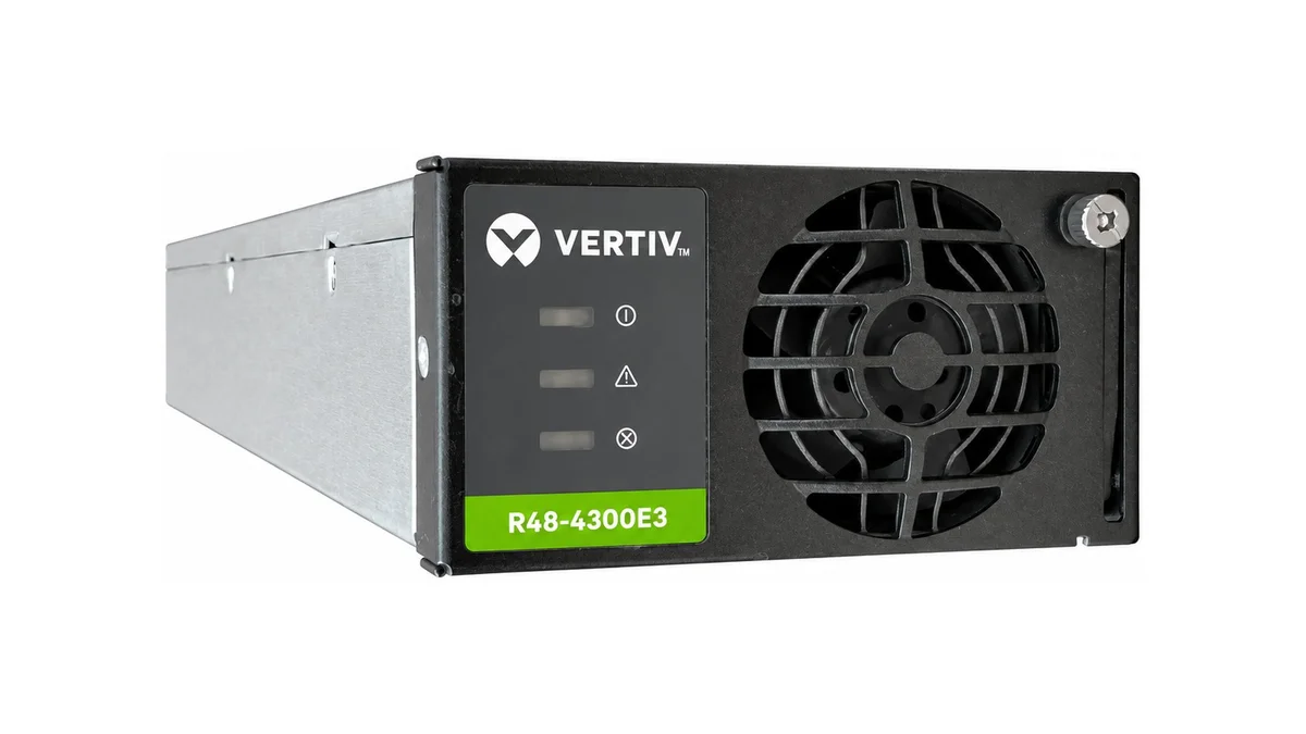وحدة تقويم الاتصالات Vertiv eSure R48-4300E3 بقدرة 4300 واط على خلفية بيضاء