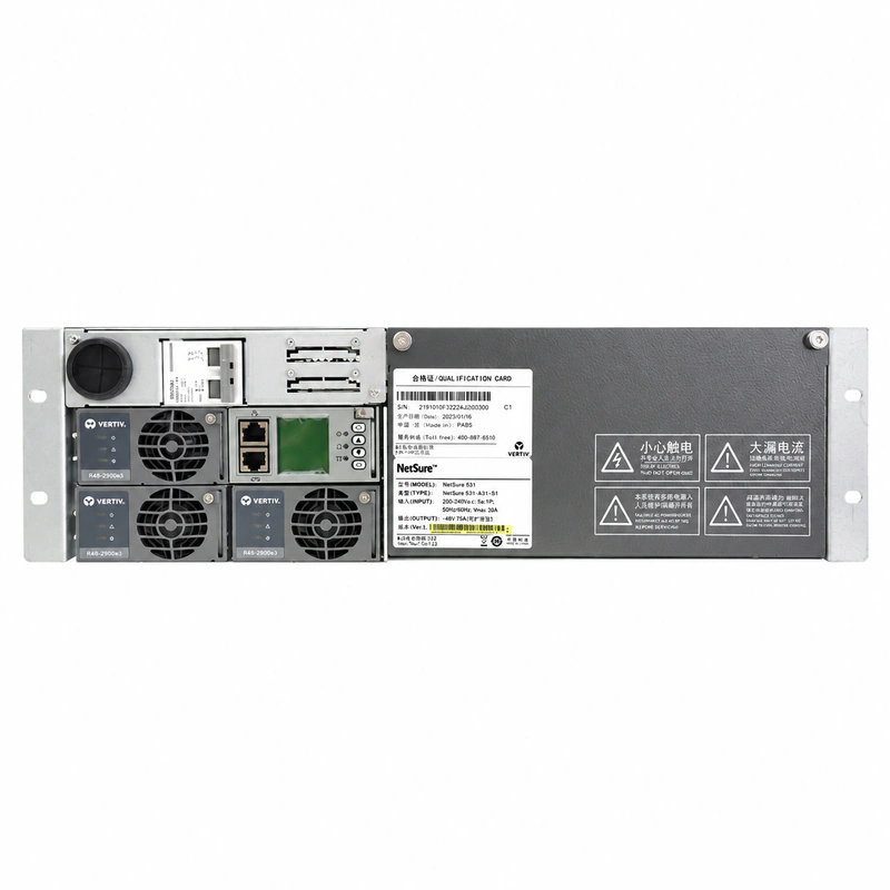 Vertiv NetSure 531A31-S1 3U Subrack Embedded DC Power System (-48V 150A/200A R48-2000e3) - Rear Backplane & Terminals View