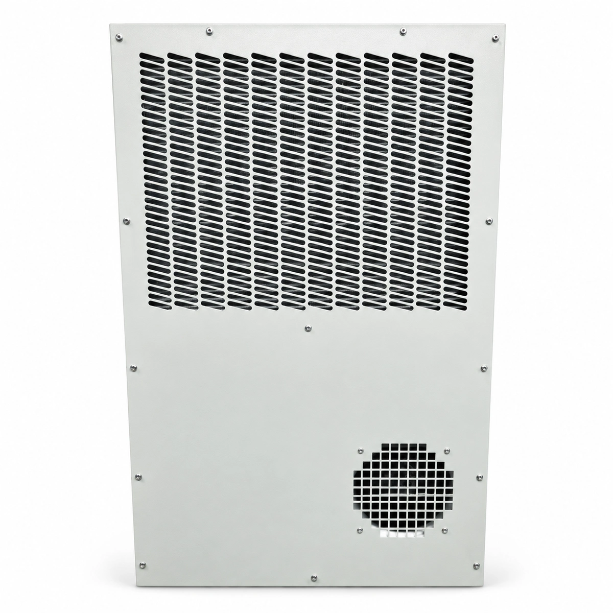 RICEWIND BPD1000 -48VDC 1000W Heavy-Duty Telecom Outdoor Cabinet DC Air Conditioner (IP55) - Front exterior view and airflow guide grilles