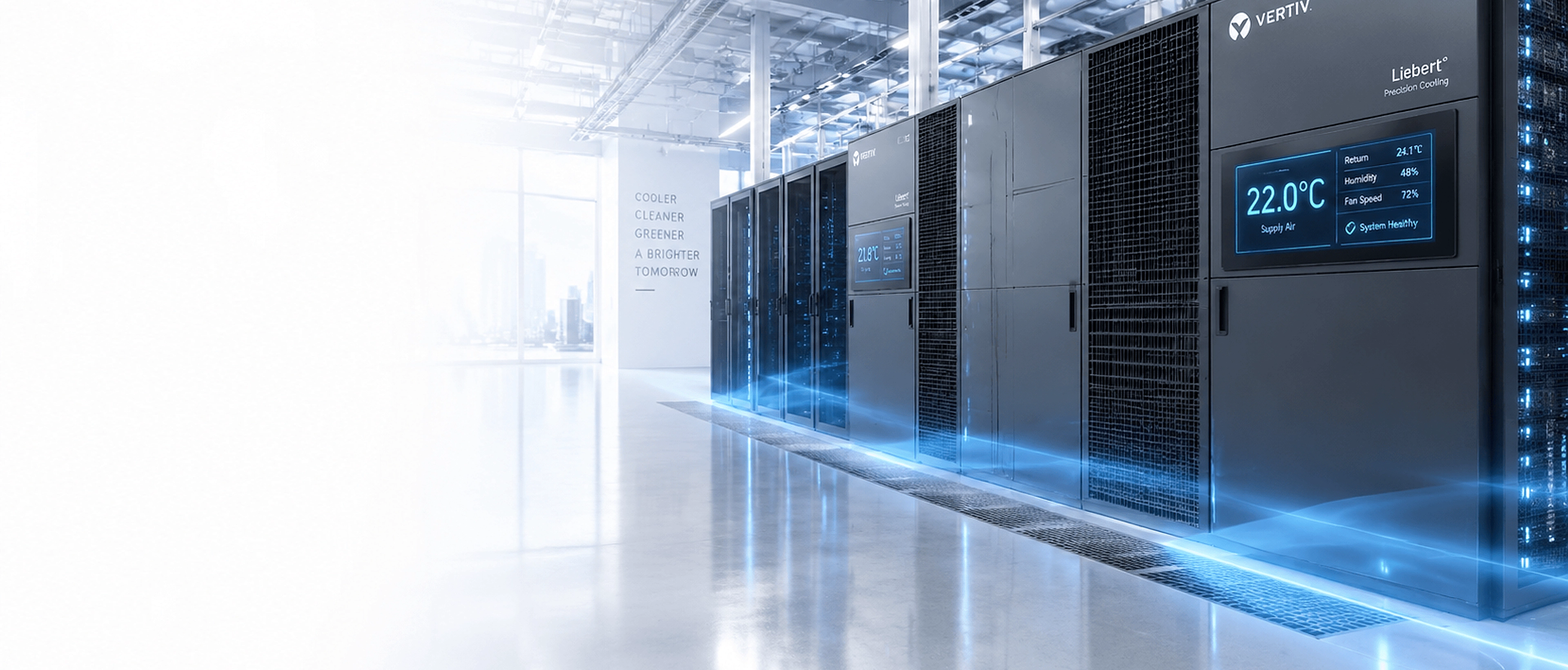Precision cooling equipment and server cabinets inside a data center