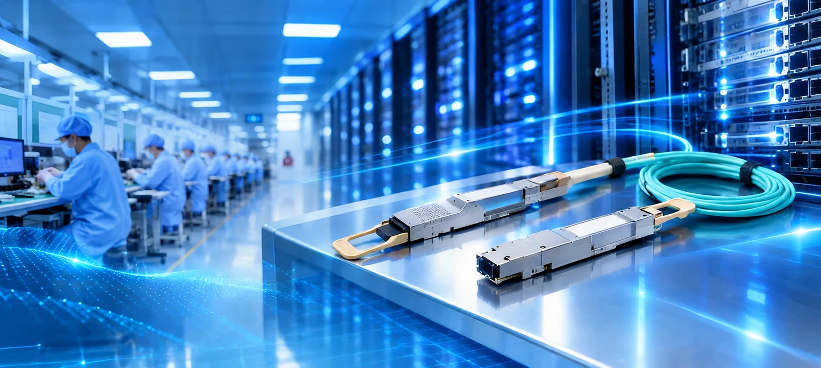AI computing optical transceivers and high-speed AOC cabling in data center infrastructure