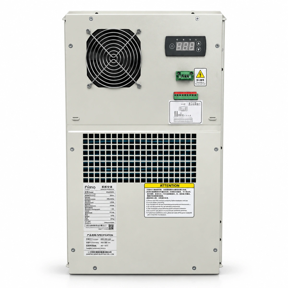 RICEWIND MCA0600 220VAC 60Hz Export-Grade Industrial Cabinet AC Air Conditioner (IP55) - Front exterior view and airflow guide grilles